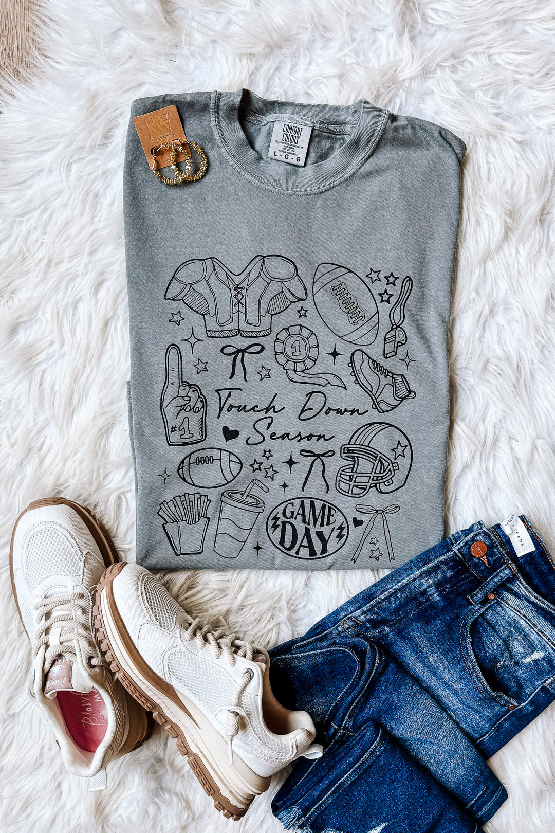 Touch Down Season Doodles Graphic Tee - Light Grey