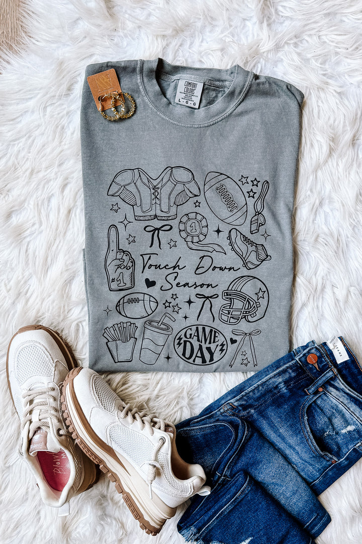 Touch Down Season Doodles Graphic Tee - Light Grey