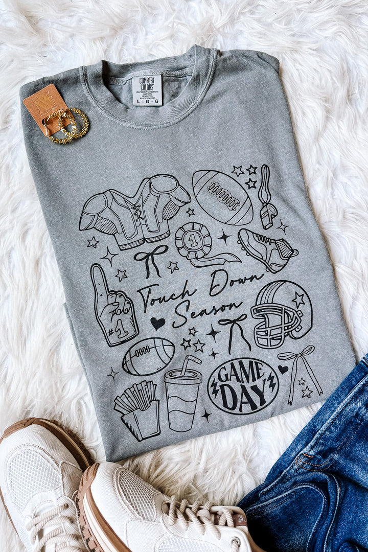 Touch Down Season Doodles Graphic Tee - Light Grey