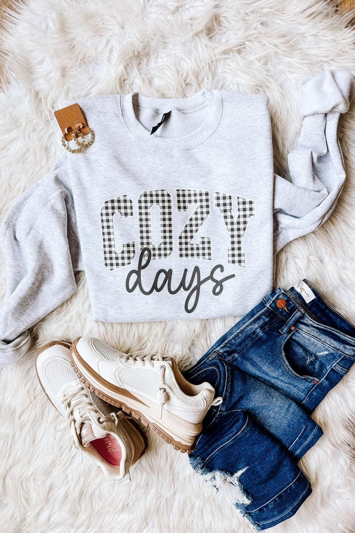 Grey Checkered Cozy Days Crewneck Sweatshirt - Ash Grey