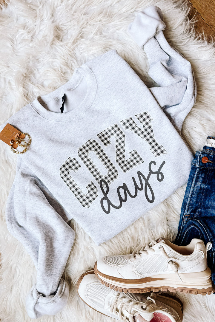 Grey Checkered Cozy Days Crewneck Sweatshirt - Ash Grey