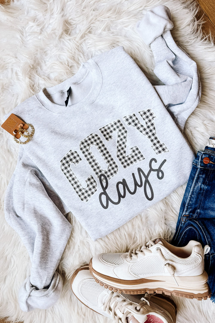 Grey Checkered Cozy Days Crewneck Sweatshirt - Ash Grey