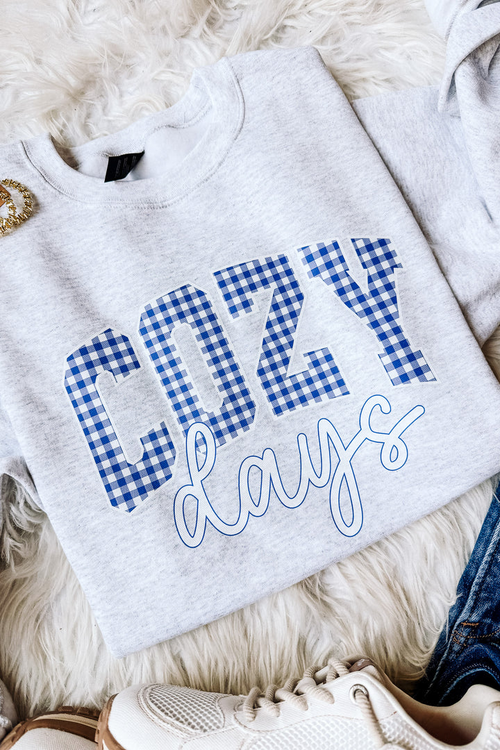 Navy Checkered Cozy Days Crewneck Sweatshirt - Ash Grey