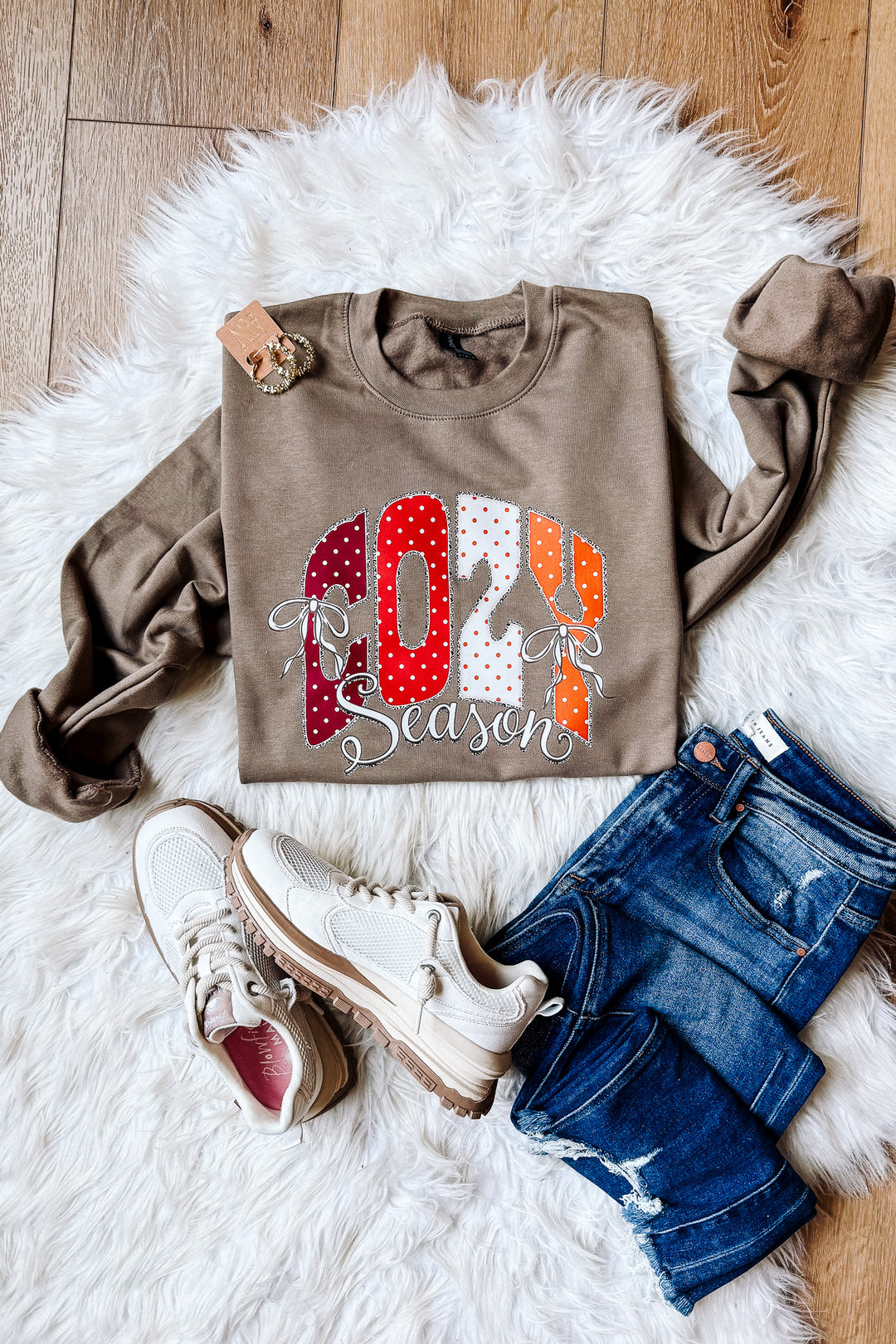Polka Dot Cozy Season Crewneck Sweatshirt - Brown