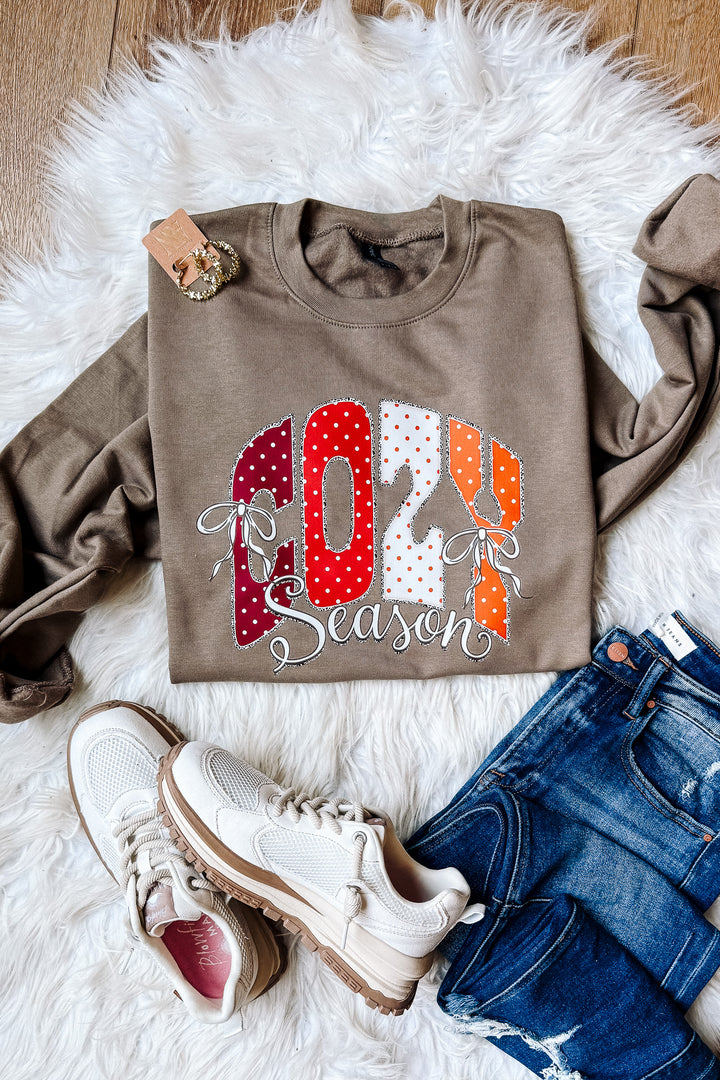 Polka Dot Cozy Season Crewneck Sweatshirt - Brown