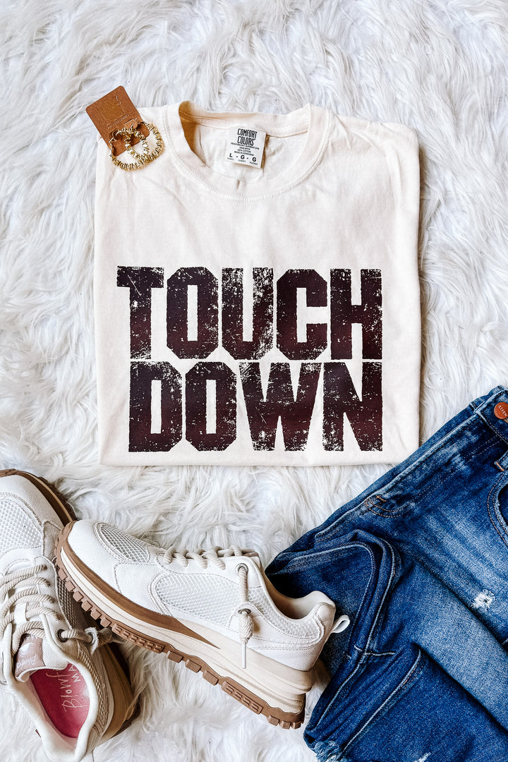 TOUCH DOWN Crop Graphic Tee - Ivory