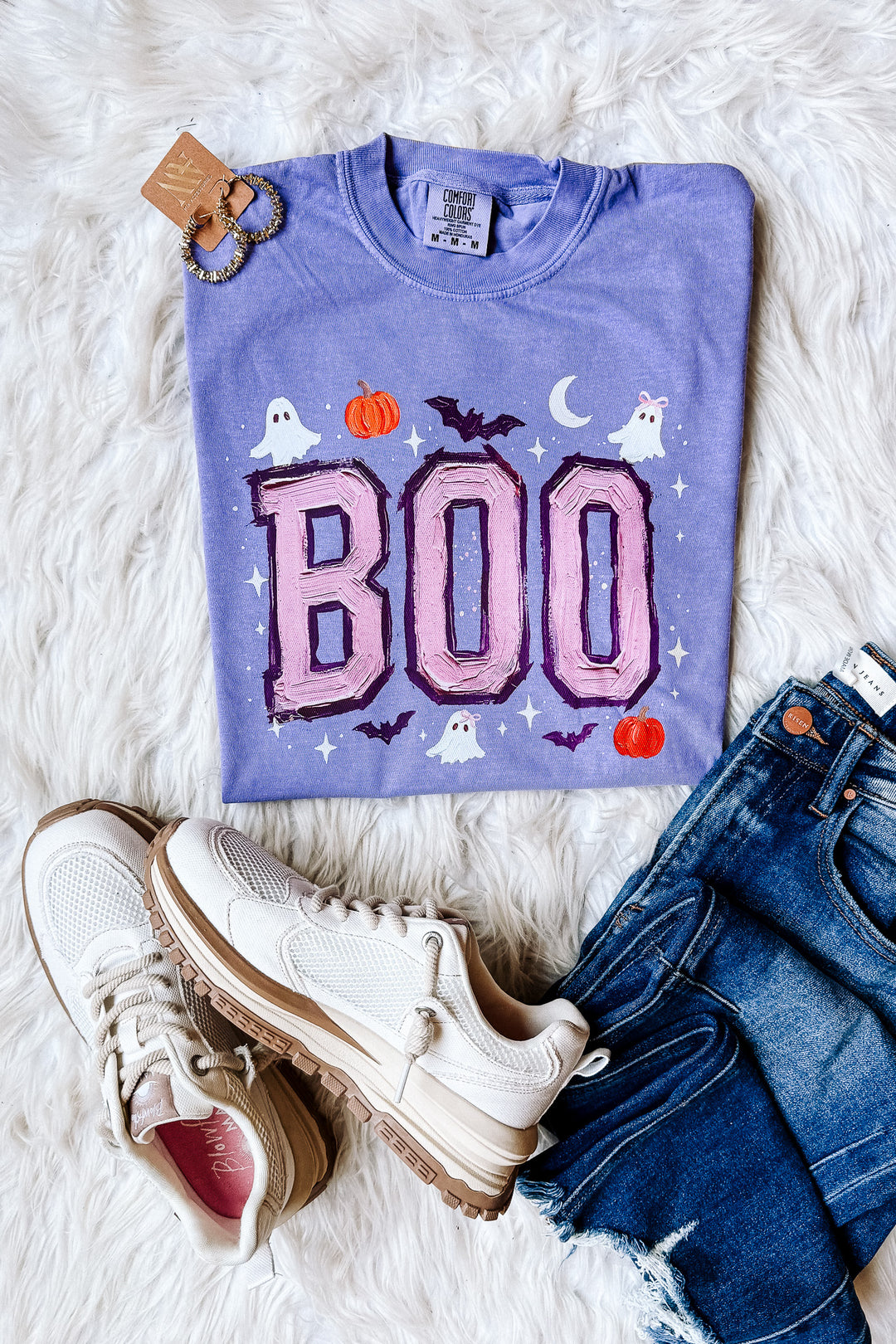 Ghosts & Pumpkins Painted Boo Graphic Tee - Violet