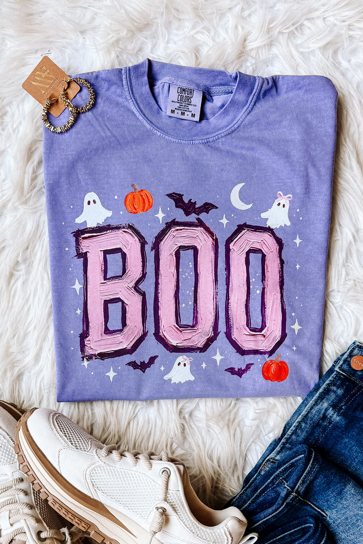 Ghosts & Pumpkins Painted Boo Graphic Tee - Violet