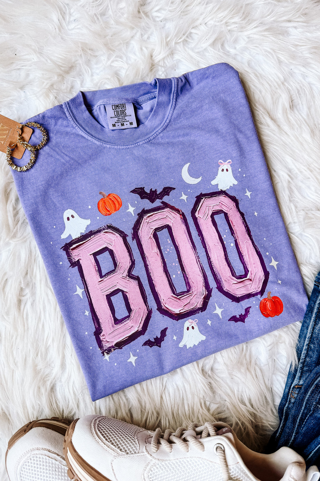 Ghosts & Pumpkins Painted Boo Graphic Tee - Violet