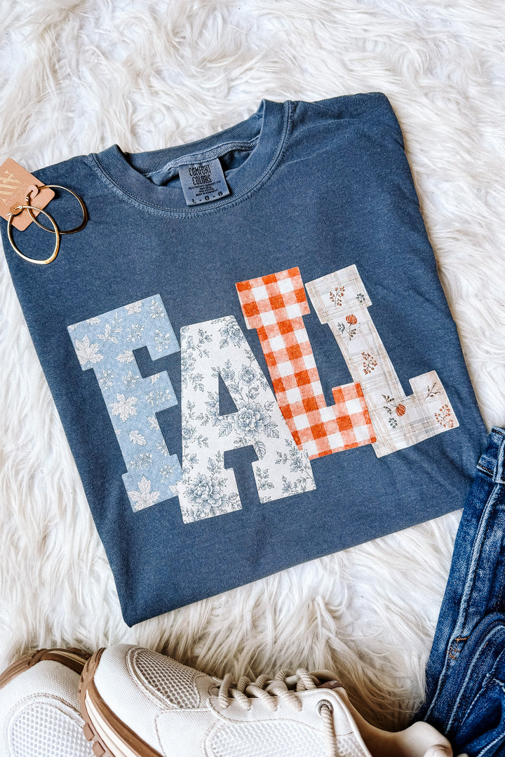 FALL Floral Patterns Graphic Tee - Denim