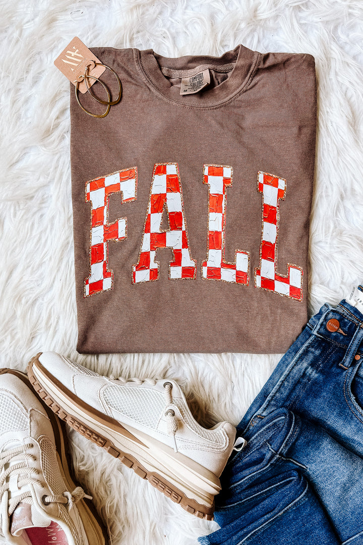 Checkered Painted Fall Graphic Tee - Espresso