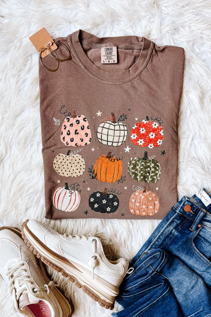 Rustic Boho Pumpkins Graphic Tee - Espresso
