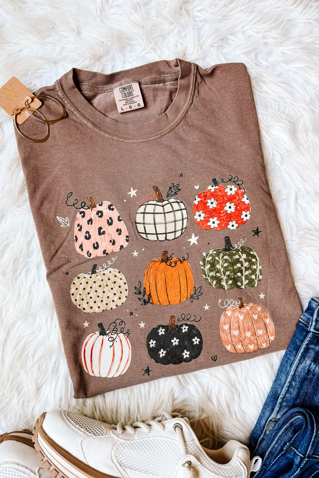 Rustic Boho Pumpkins Graphic Tee - Espresso
