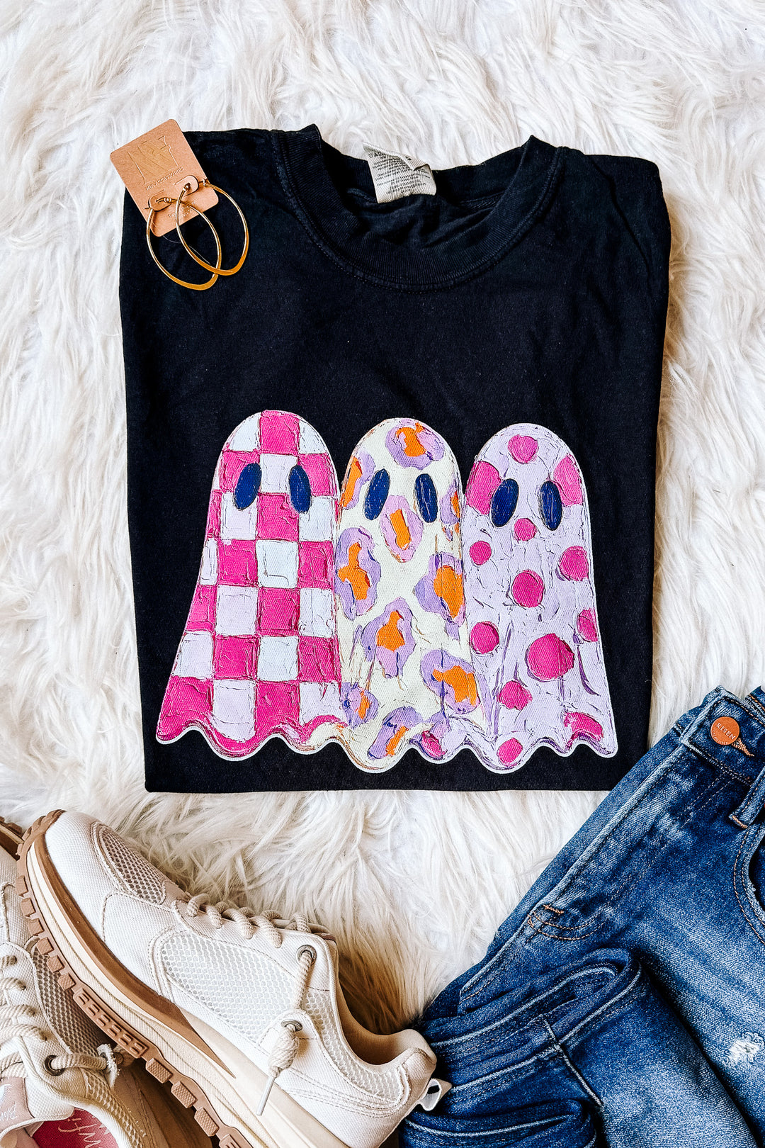 Painted Preppy Ghosts Graphic Tee - Black