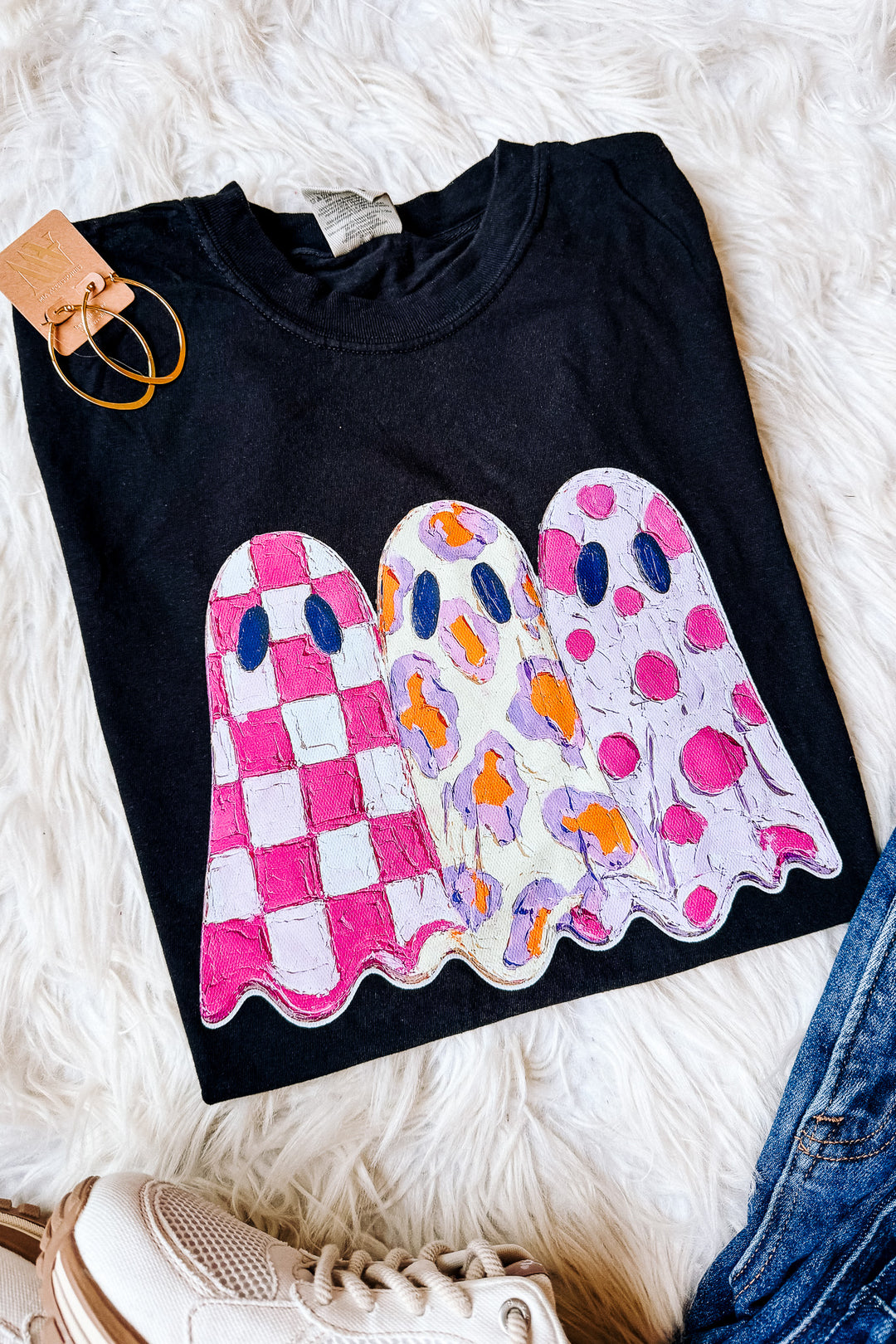 Painted Preppy Ghosts Graphic Tee - Black