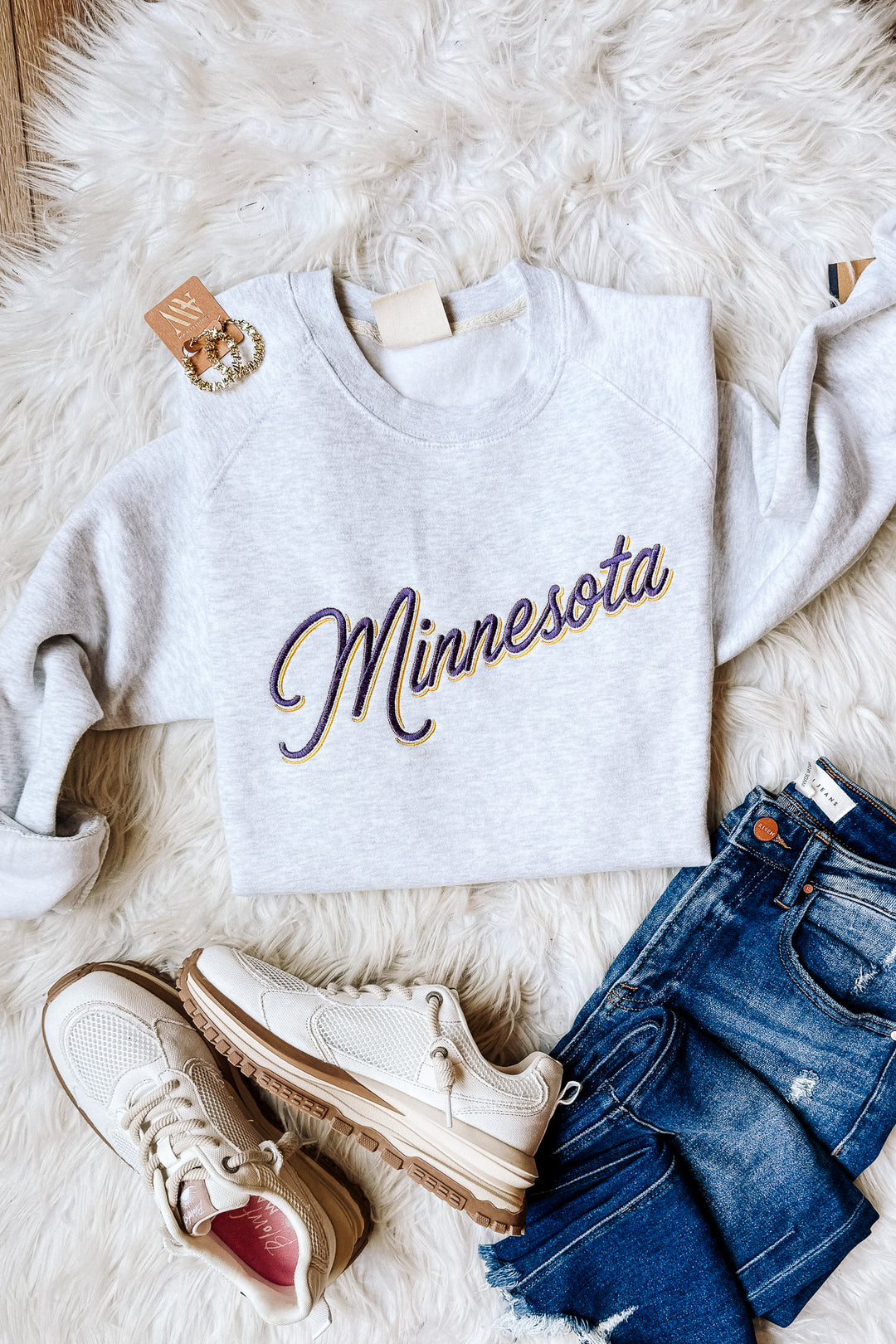 Minnesota Double Lined Font Crewneck Sweatshirt