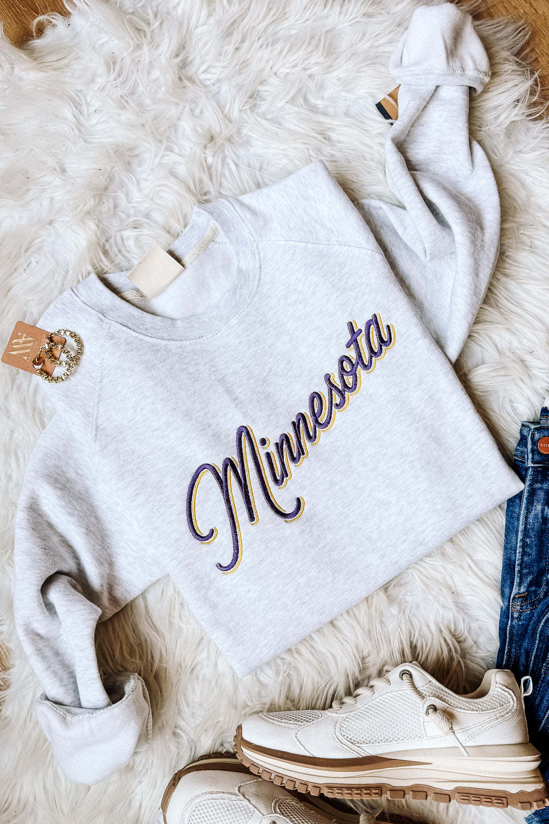 Minnesota Double Lined Font Crewneck Sweatshirt