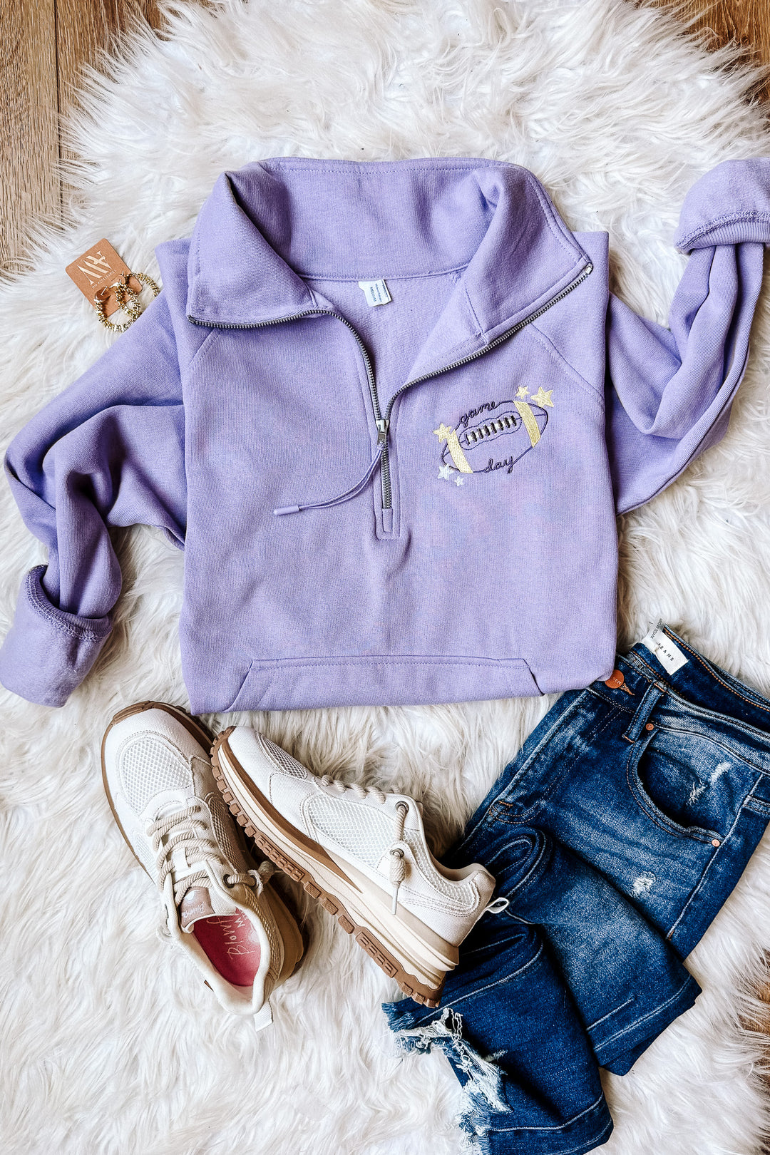 Football Game Day Embroidered Half Zip - Orchid