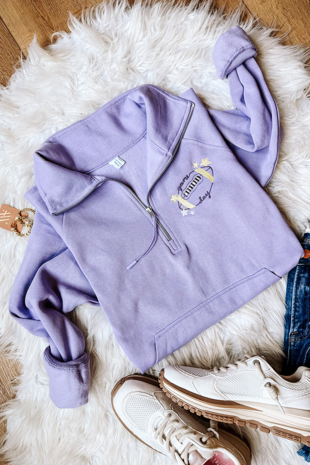 Football Game Day Embroidered Half Zip - Orchid