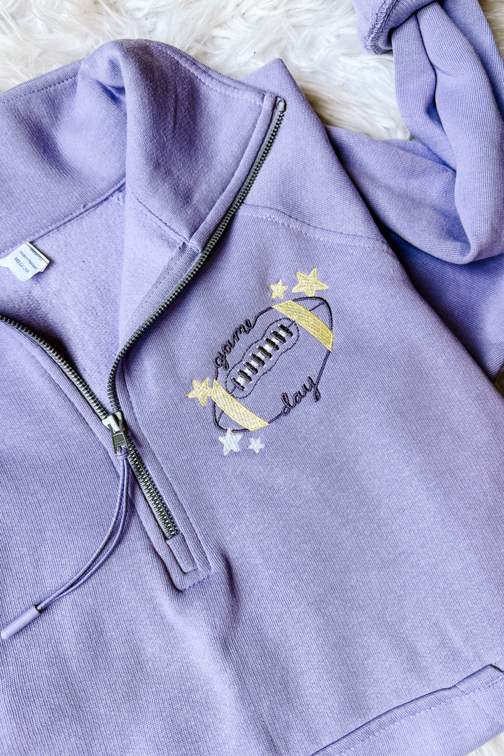 Football Game Day Embroidered Half Zip - Orchid