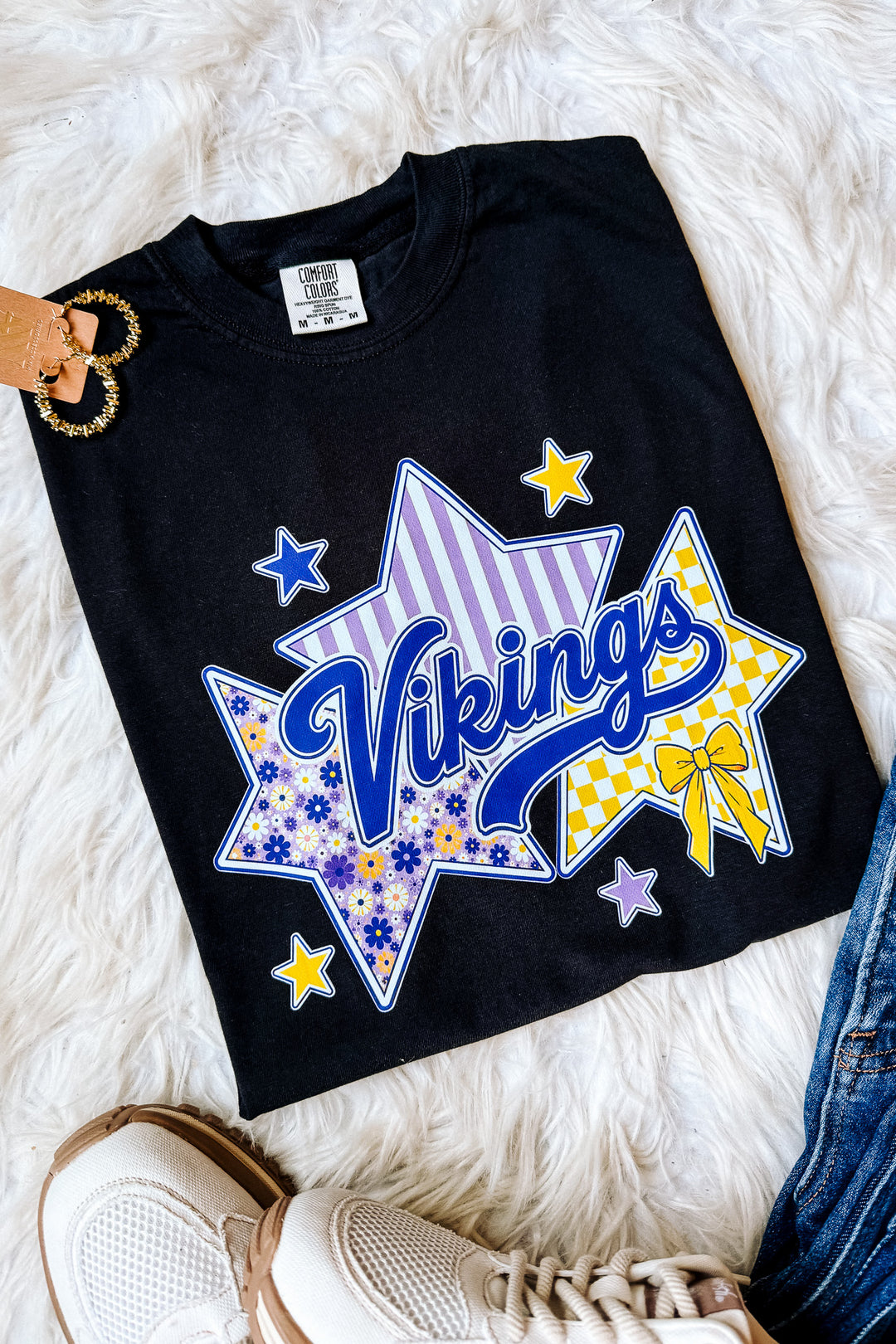 Stars, Flowers, & Vikings Graphic Tee - Black