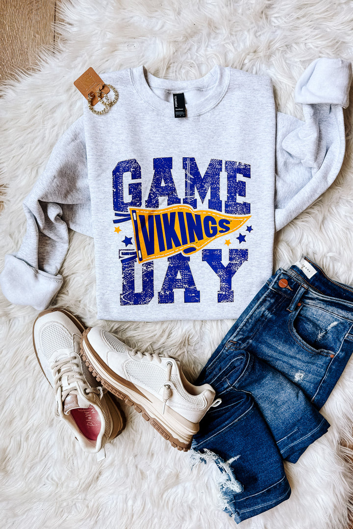 Game Day Vikings Pennant Crewneck Sweatshirt - Ash Grey