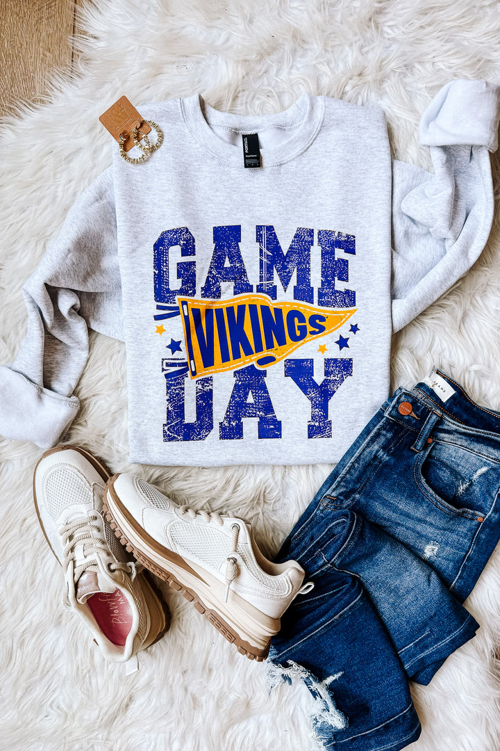 Game Day Vikings Pennant Crewneck Sweatshirt - Ash Grey