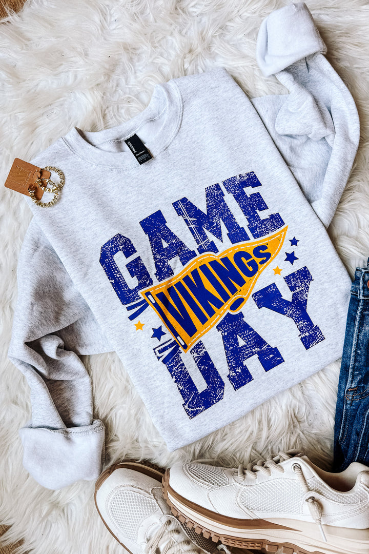 Game Day Vikings Pennant Crewneck Sweatshirt - Ash Grey