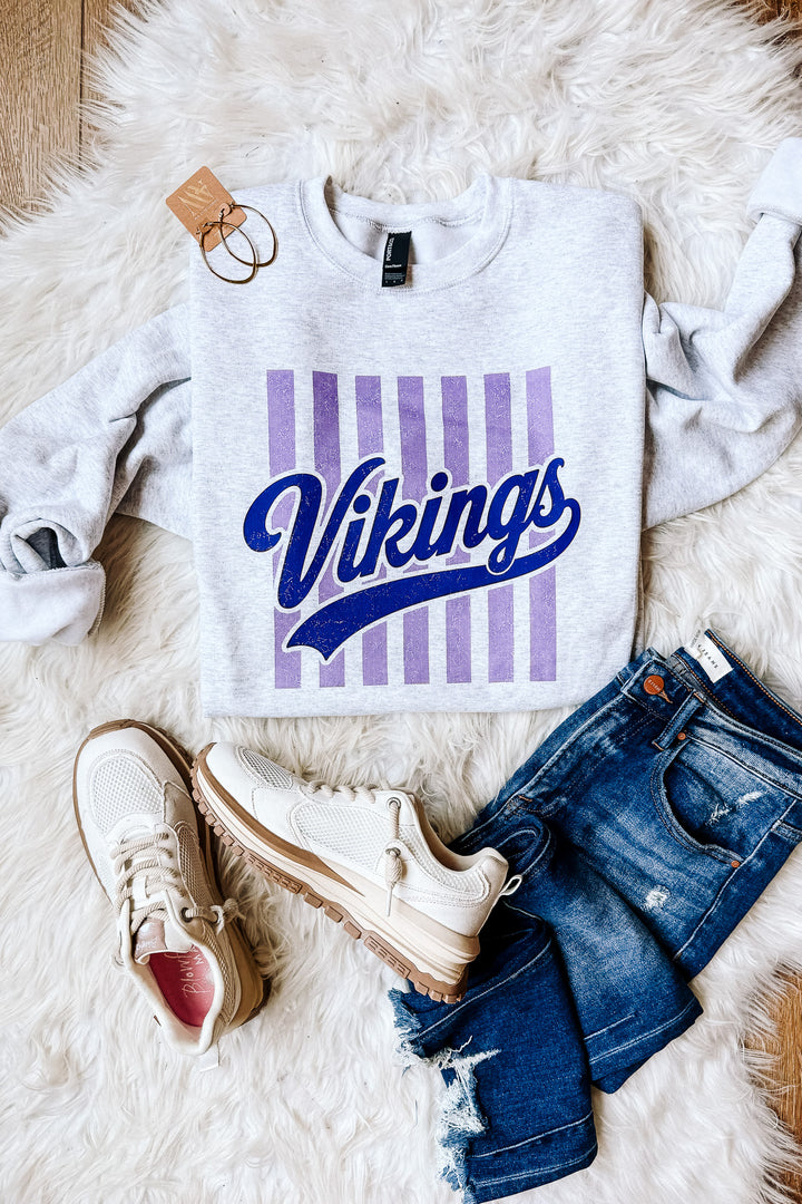 Vikings Stripe Retro Crewneck Sweatshirt - Ash Grey