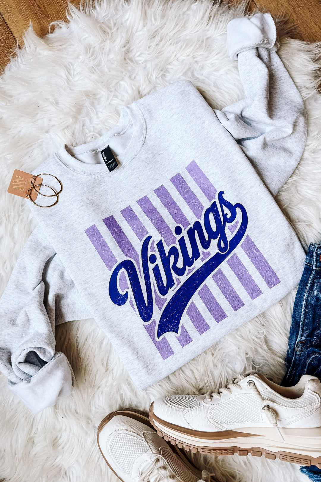 Vikings Stripe Retro Crewneck Sweatshirt - Ash Grey