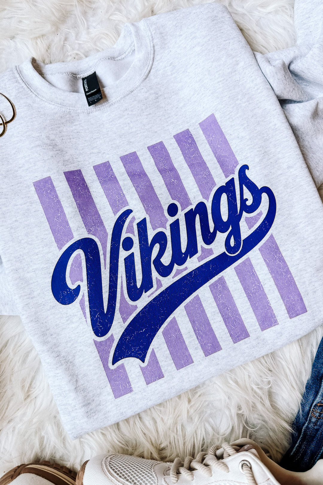 Vikings Stripe Retro Crewneck Sweatshirt - Ash Grey
