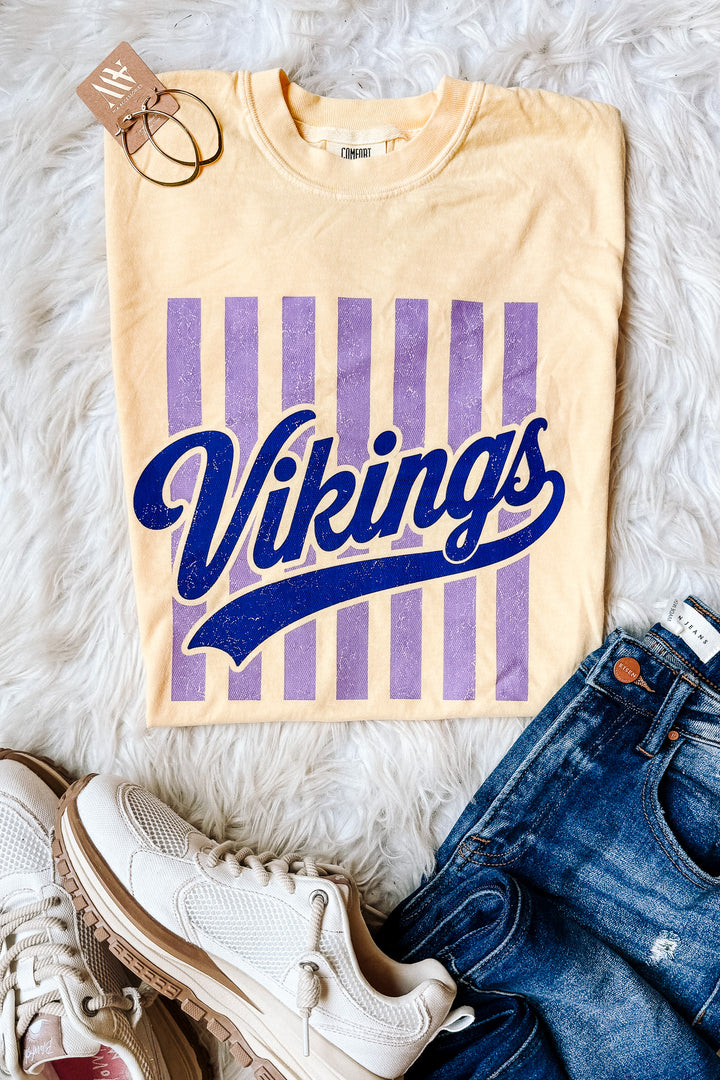 Vikings Retro Stripe Graphic Tee - Butter