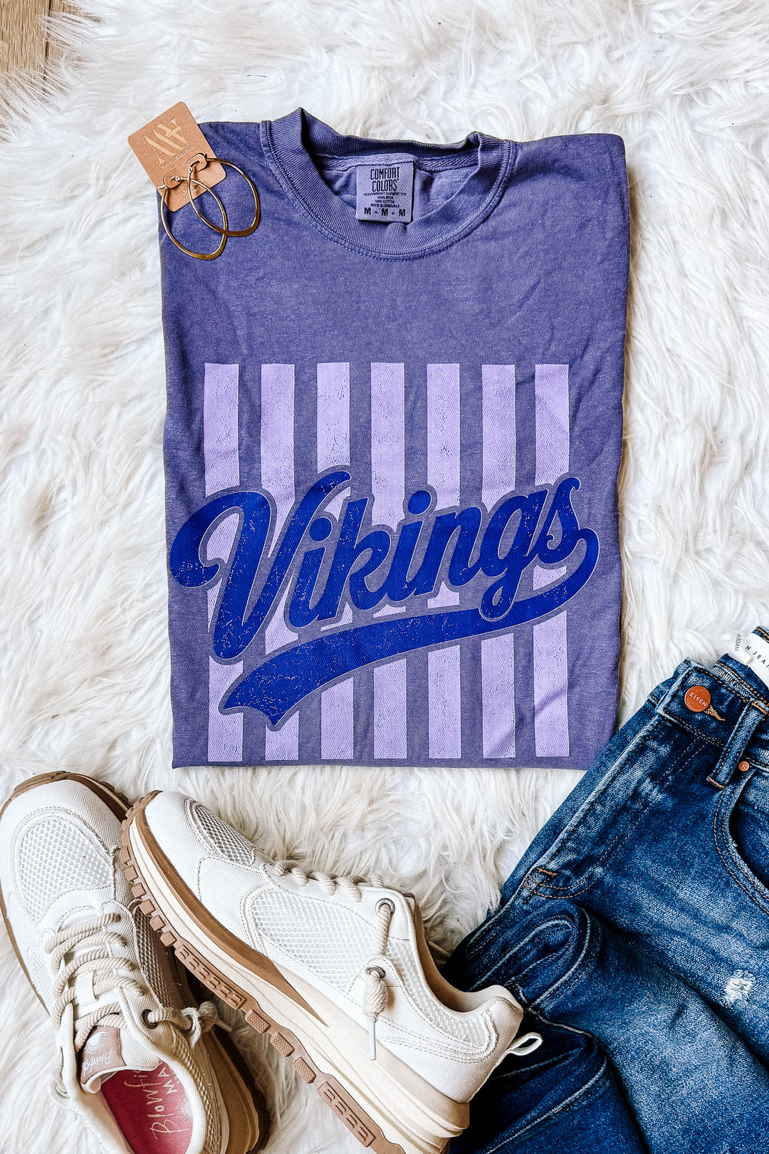 Vikings Retro Stripe Graphic Tee - Grape