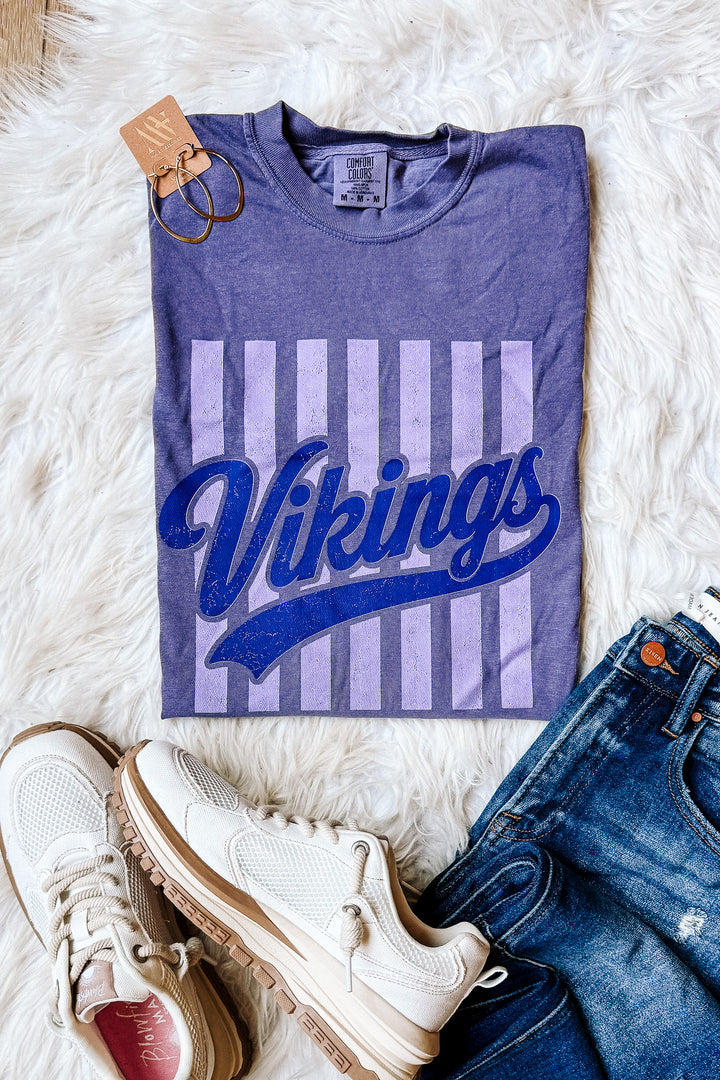 Vikings Retro Stripe Graphic Tee - Grape