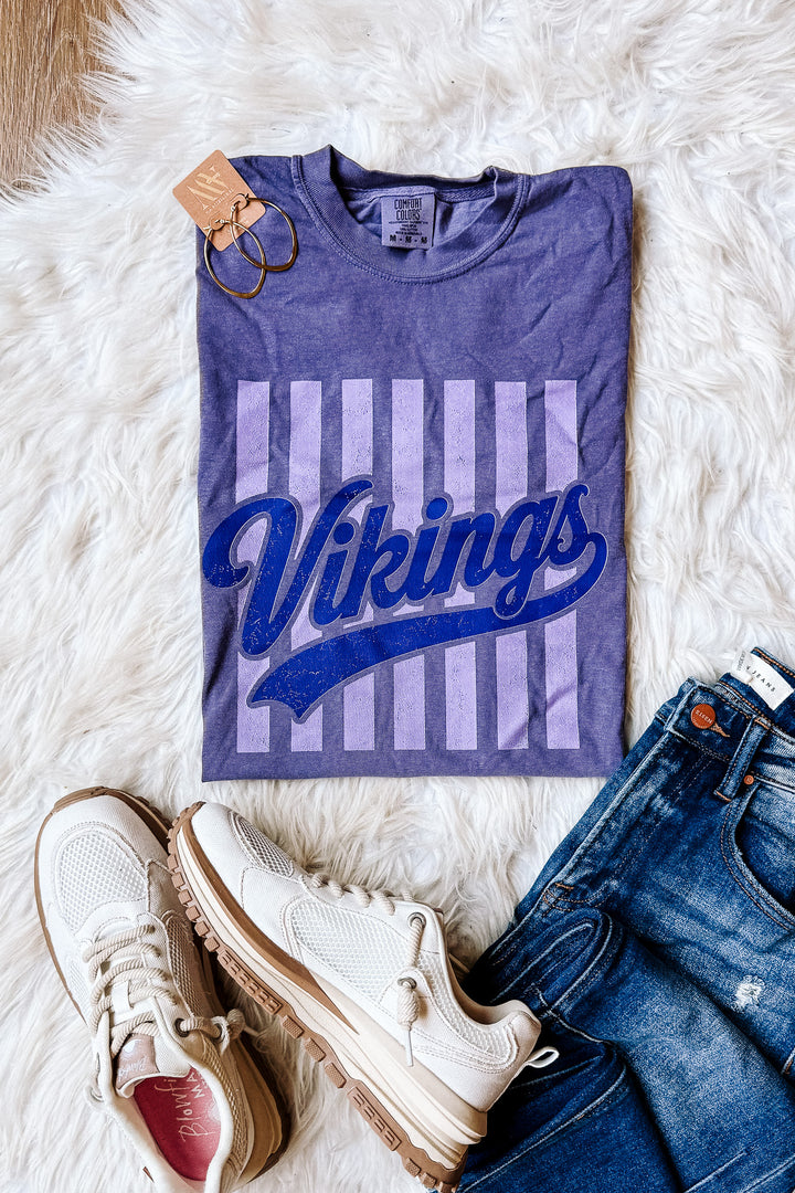 Vikings Retro Stripe Graphic Tee - Grape