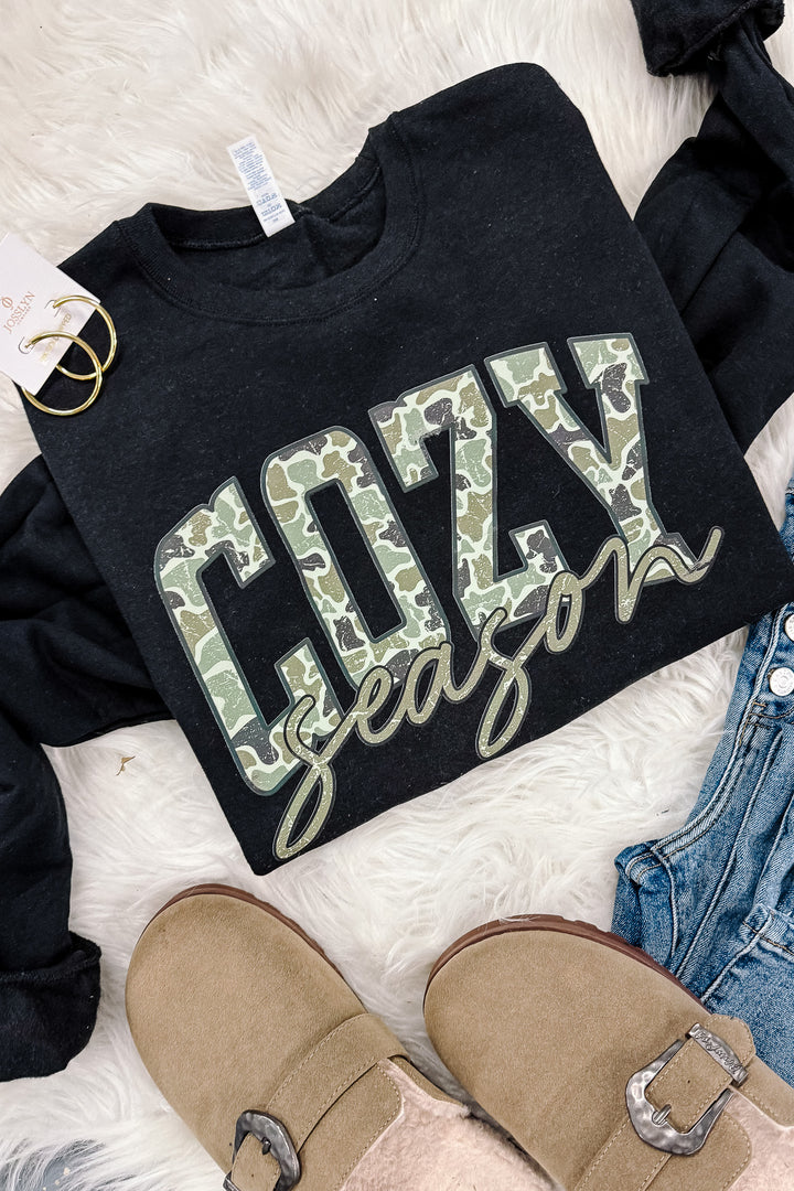 Camo Cozy Season Graphic Sweatshirt - Black