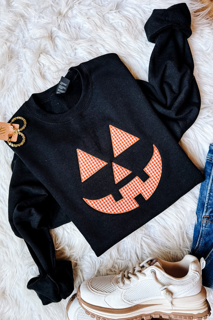 Jack-O-Lantern Appliqué Sweatshirt - Black