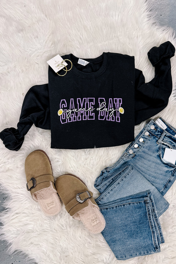 Game Day Embroidered Sweatshirt - Purple & Yellow