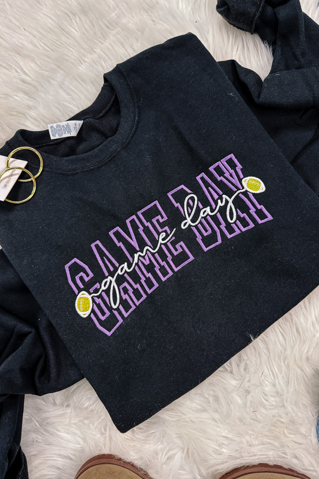 Game Day Embroidered Sweatshirt - Purple & Yellow
