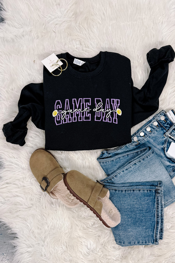 Game Day Embroidered Sweatshirt - Purple & Yellow