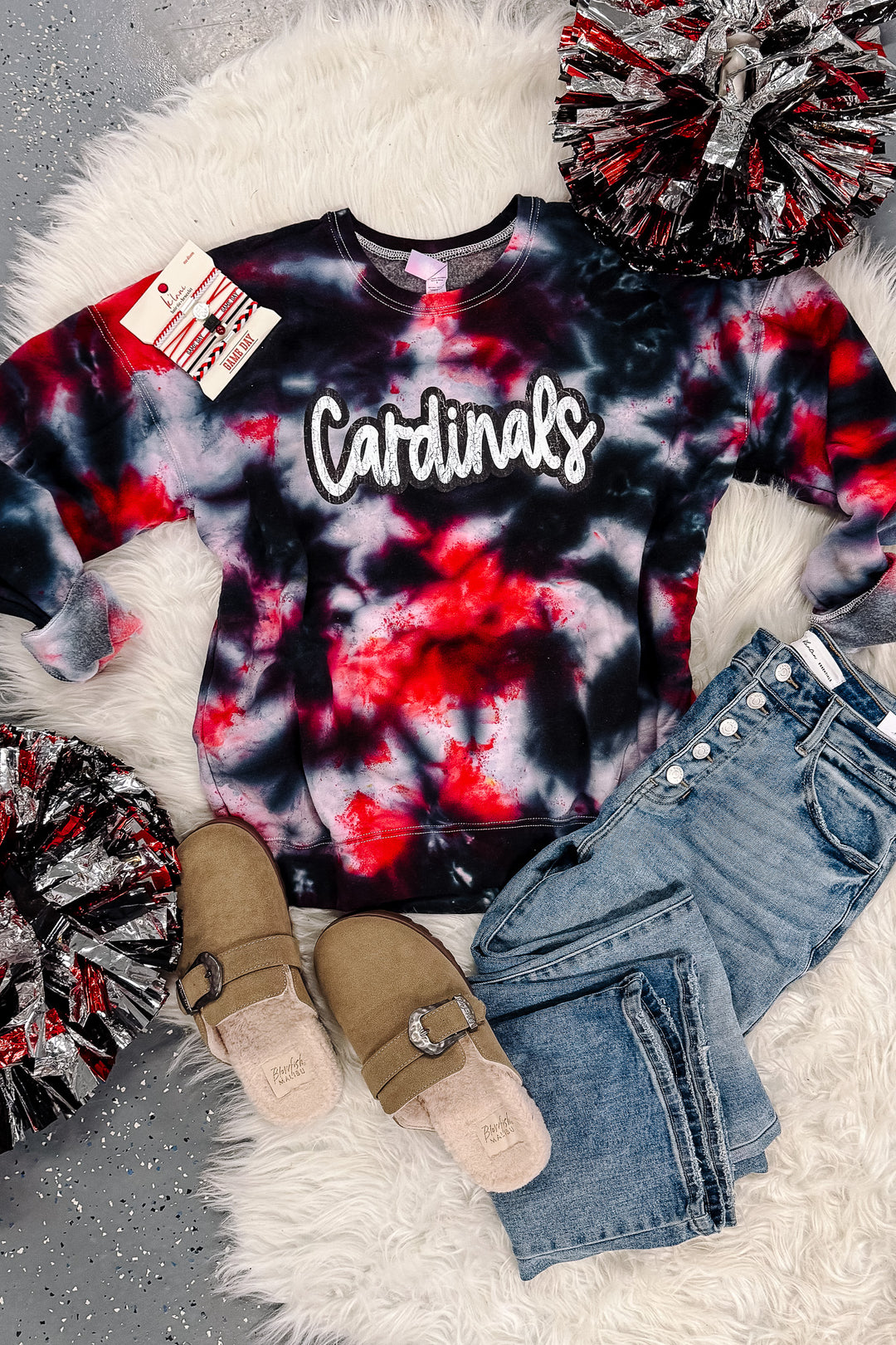 Cardinals Tie-Dye Crewneck Sweatshirt - Black & Red