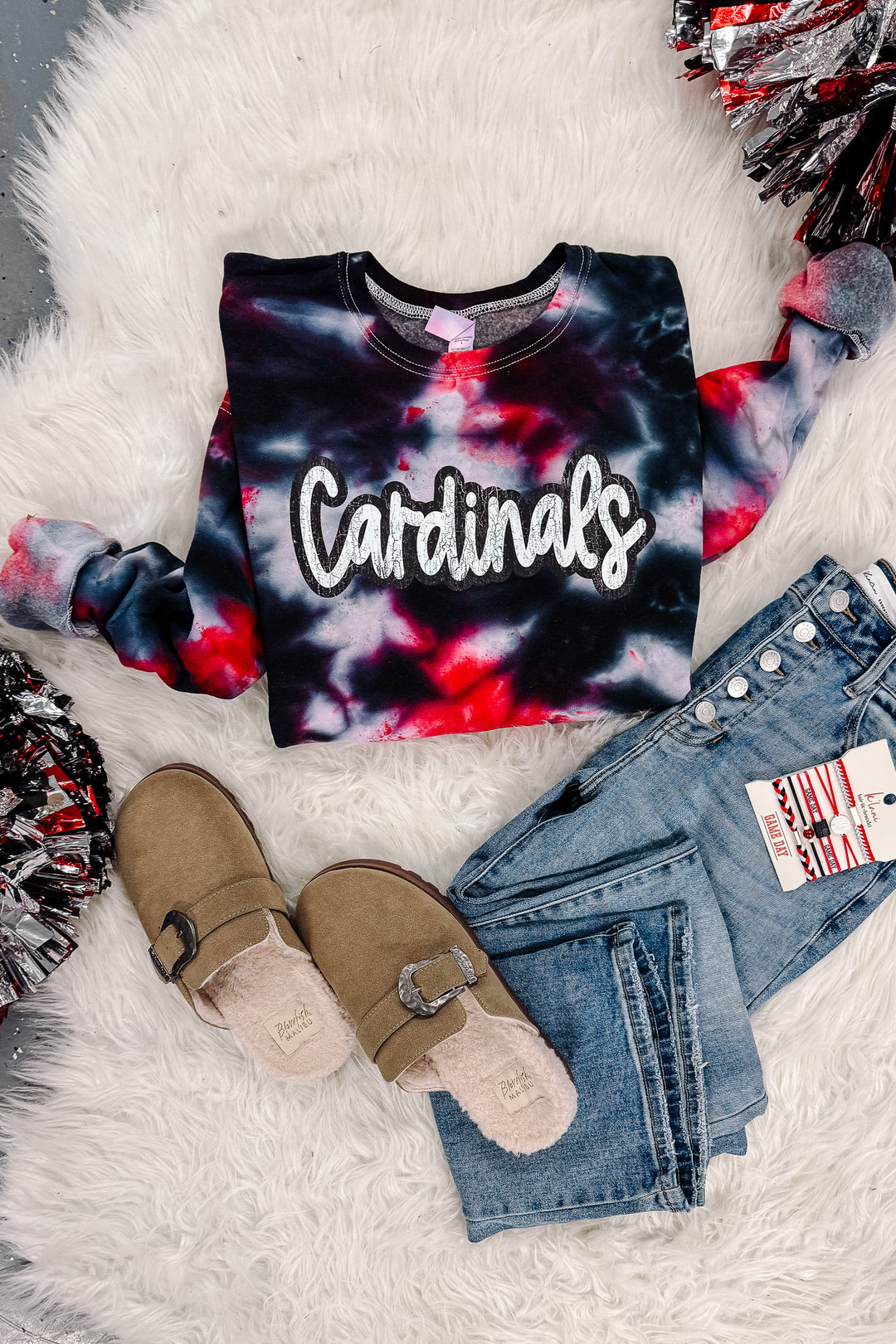 Cardinals Tie-Dye Crewneck Sweatshirt - Black & Red