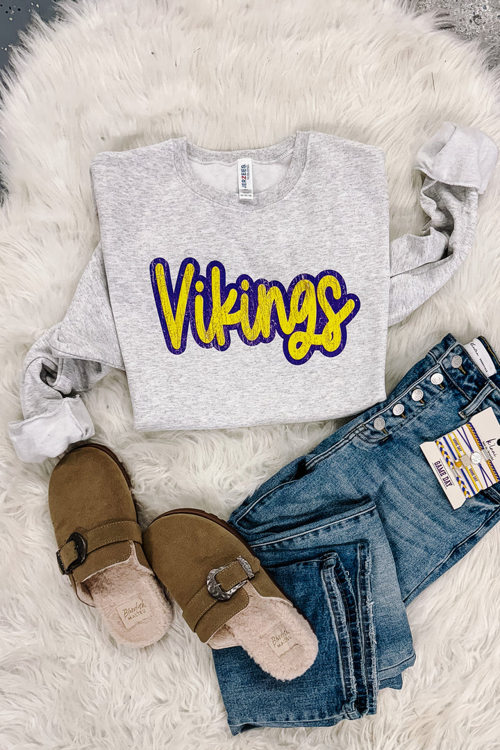Retro Vikings Crewneck Sweatshirt - Ash Grey