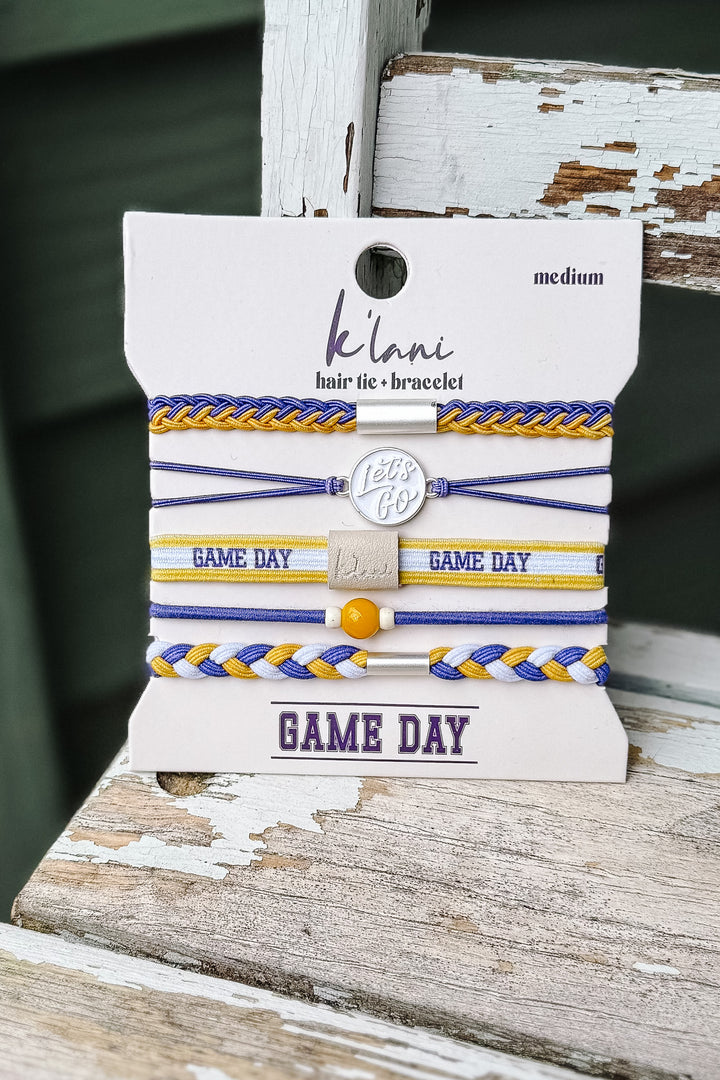 Game Day Hair Tie Bracelet - Purple / Yellow
