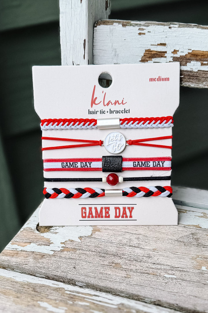 Game Day Hair Tie Bracelet - Red/White/Black