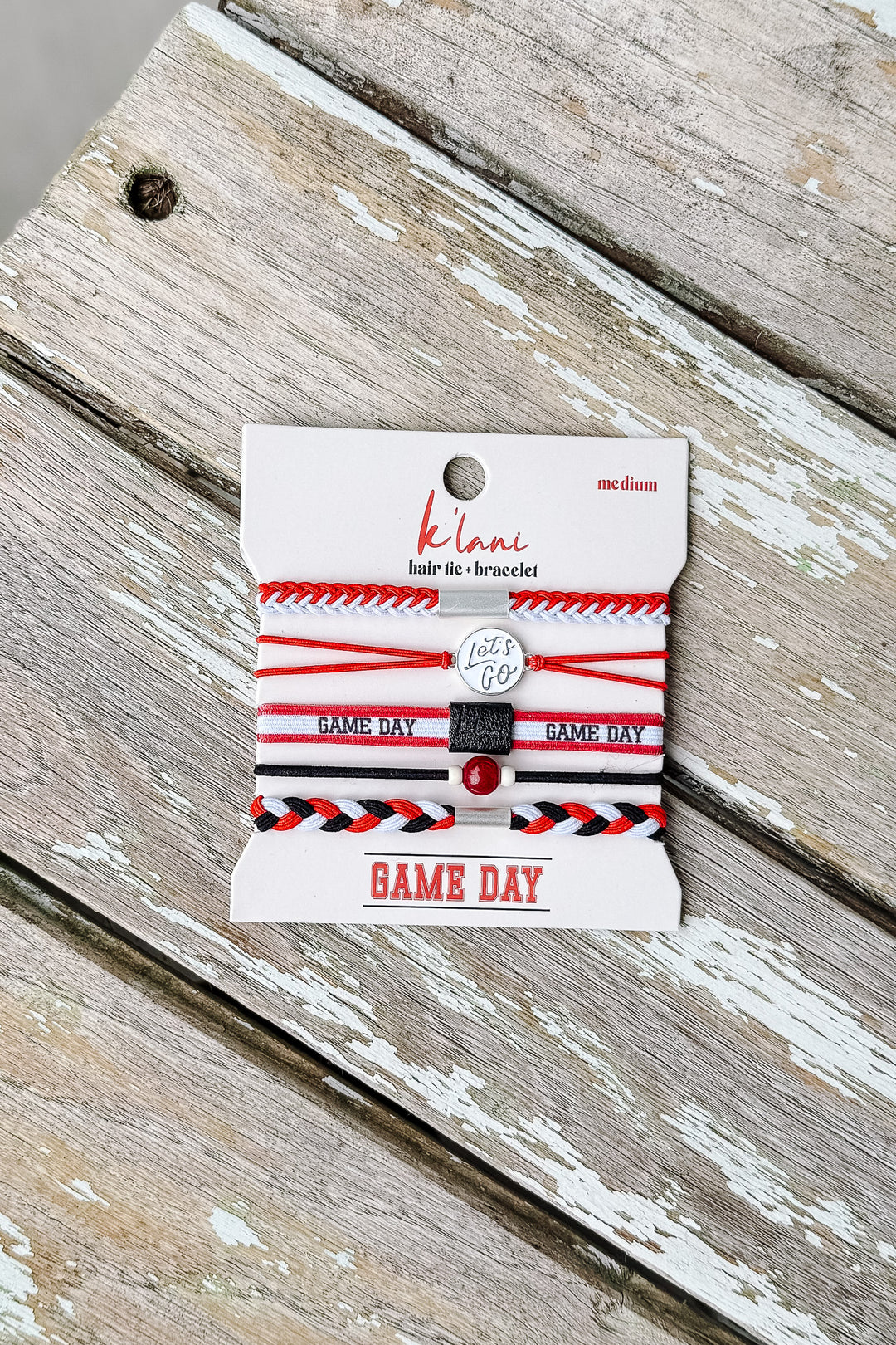 Game Day Hair Tie Bracelet - Red/White/Black
