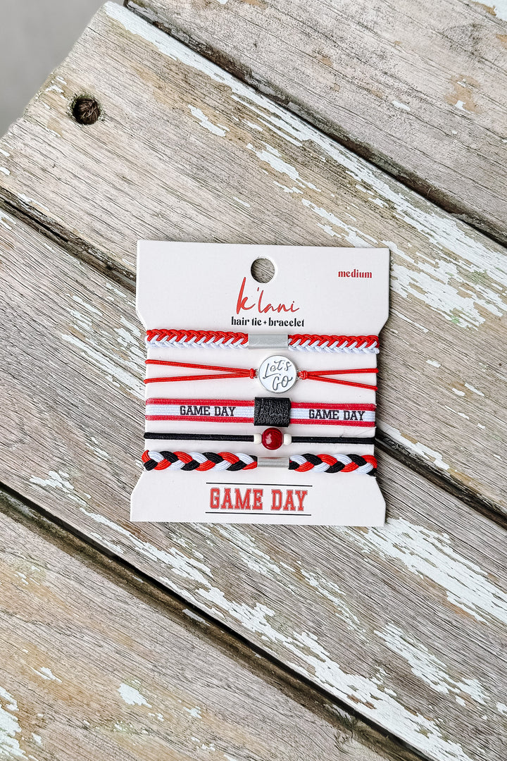 Game Day Hair Tie Bracelet - Red/White/Black