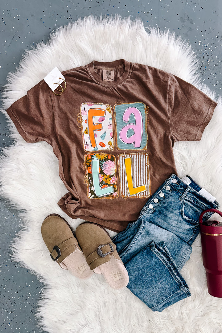 Patchwork Fall Graphic Tee - Espresso