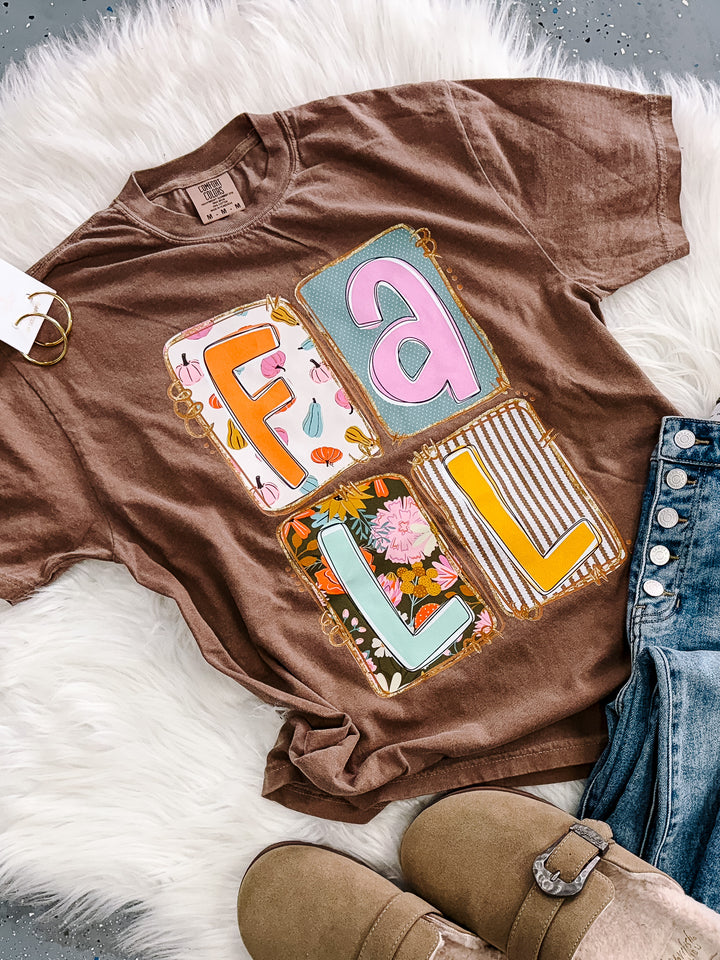 Patchwork Fall Graphic Tee - Espresso