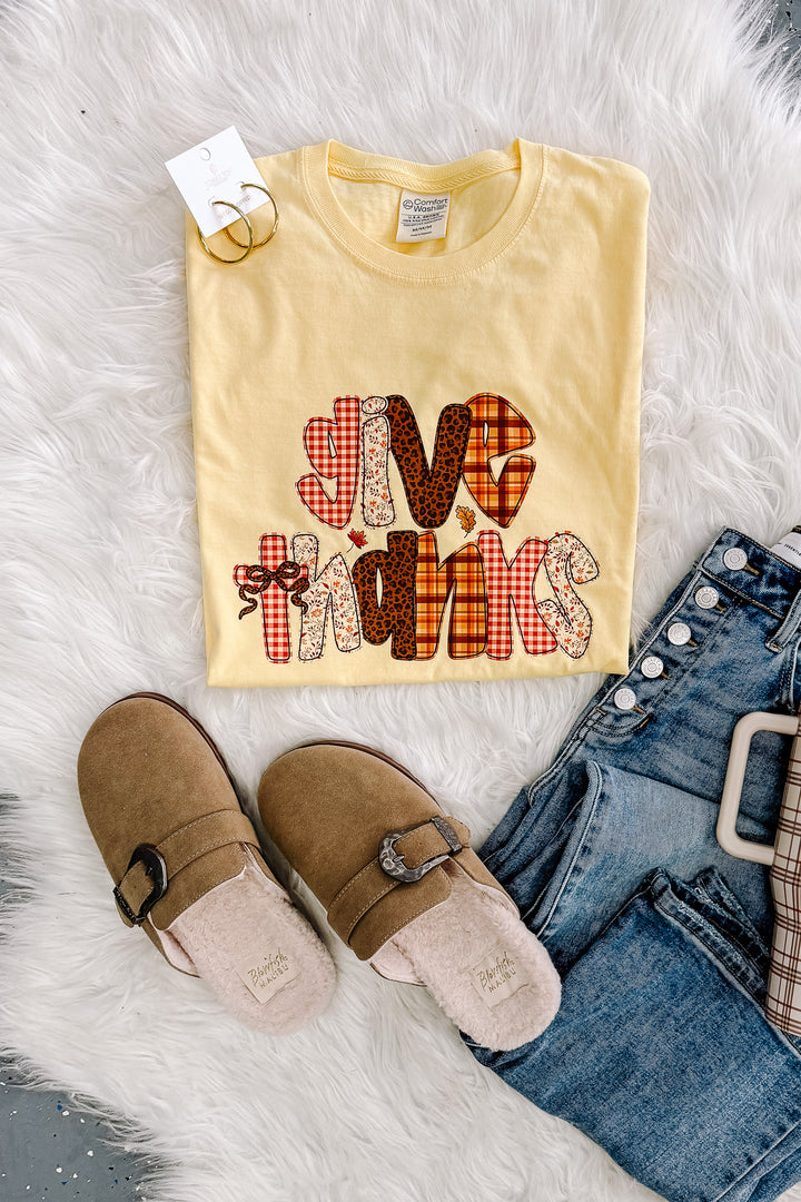 Plaid Give Thanks Graphic Tee - Butter